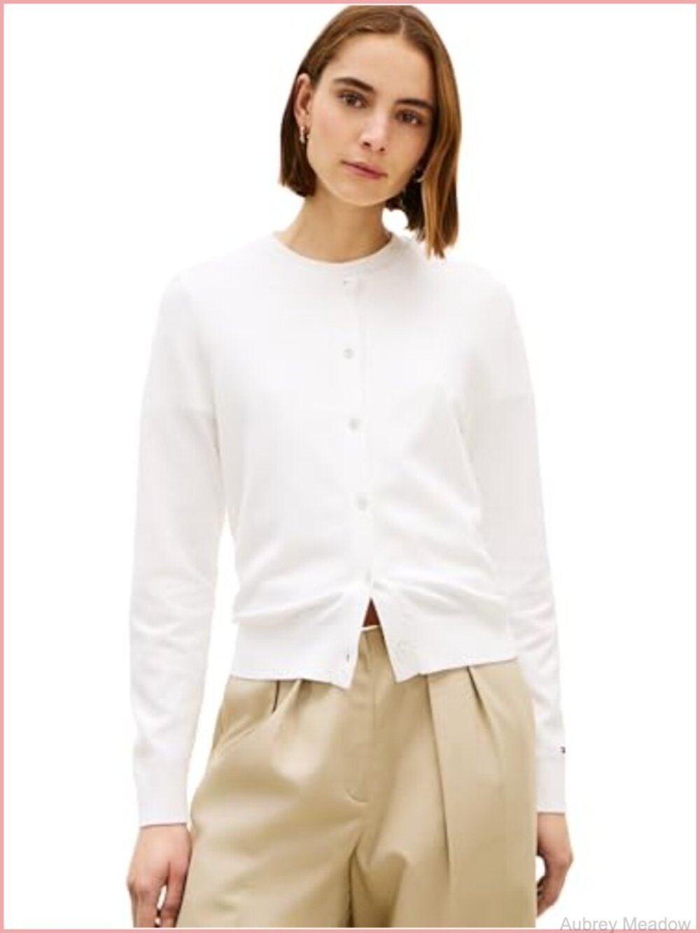 Cotton Crew Neck Cardigan Lightweight Button Down Knit Sweater Long Sleeve